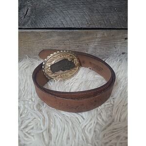 Semi Truck Trucker Gold Buckle Genuine Full Grain Cowhide Bridle Leather Belt